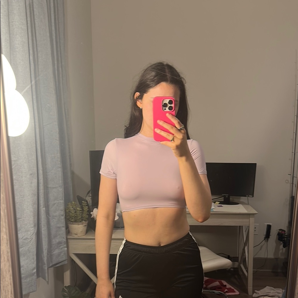 SKIMS Pink Fitted Crop T-Shirt